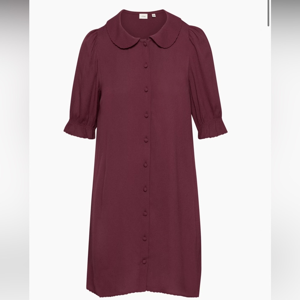 ARITZIA Wilfred Poppins Puff-sleeve button up dress Spiced Burgundy SZ 2XS BNWT